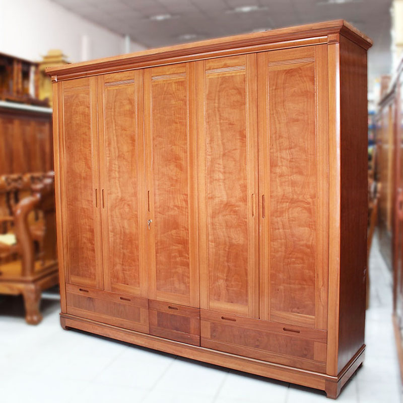 Tủ Quần Áo Gỗ Xoan Đào 5 Cánh 2,3m