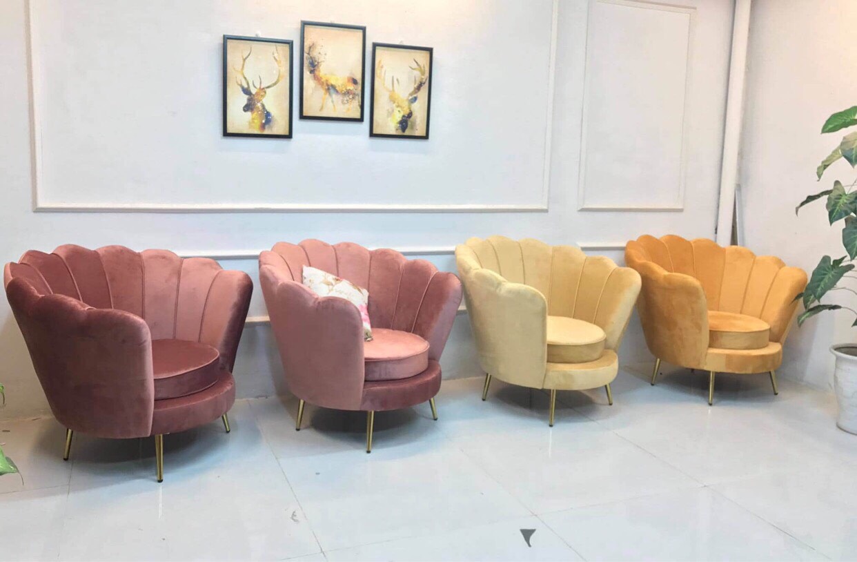 Ghế sò sen - chất nỉ nhung hàn quốc- chân inox mạ vàng