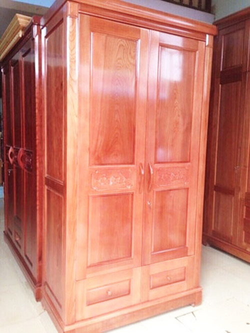 Tủ áo 2 buồng gỗ kiểu trơn tự nhiên