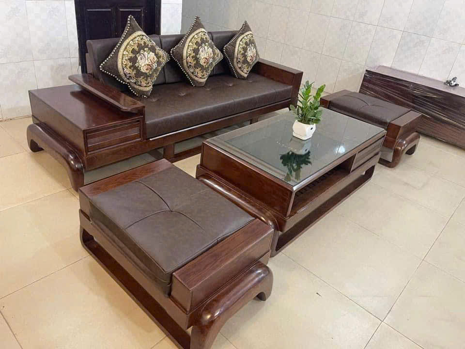 Bộ bàn ghế dùi gà 1 văng gỗ cao cấp cho phòng khách nhỏ