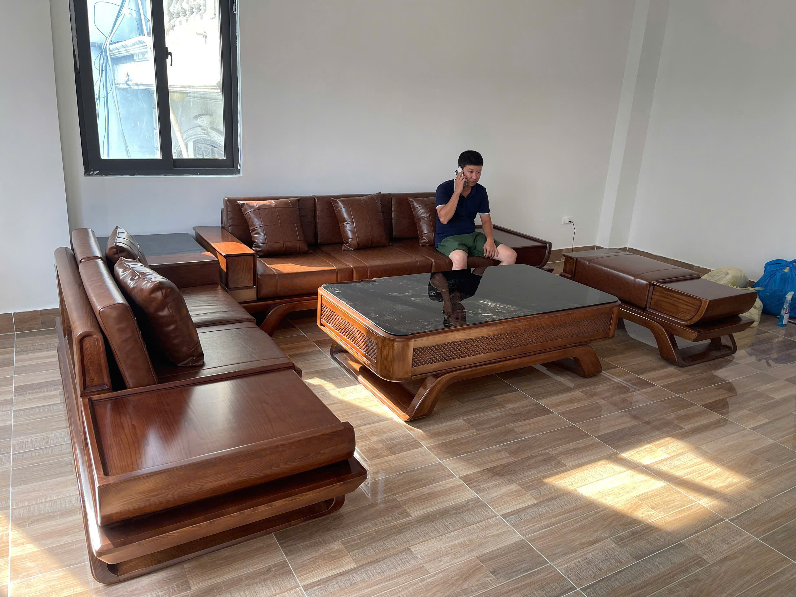 Bộ bàn ghế phòng khách chân thuyền bản đại gỗ cao cấp